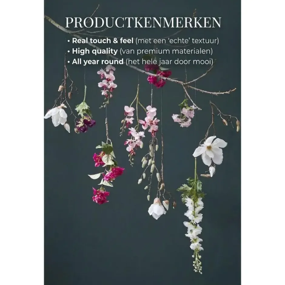 Mica Decorations Magnolia Kunstbloem - H88 cm - Wit