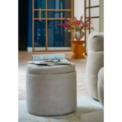 Mica Decorations Opberg poef off white - h40,5xd42cm