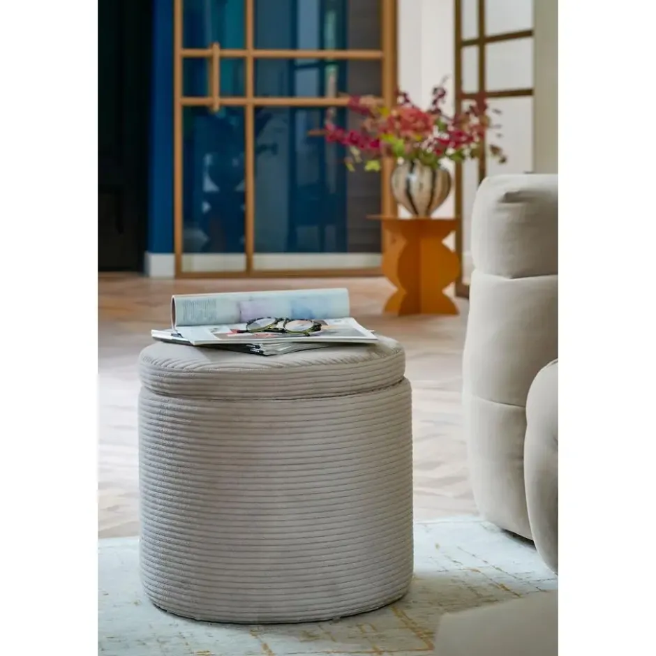 Mica Decorations Opberg poef off white - h40,5xd42cm