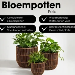 Mica Decorations Peta Bloempot – Set van 3 – Donkerbruin