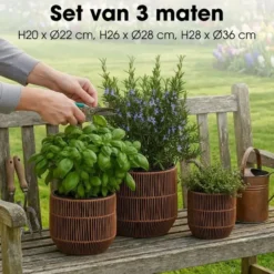 Mica Decorations Peta Bloempot – Set van 3 – Donkerbruin