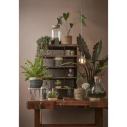 Mica Decorations Plantenmand - rotan - naturel met bruin - 20 cm