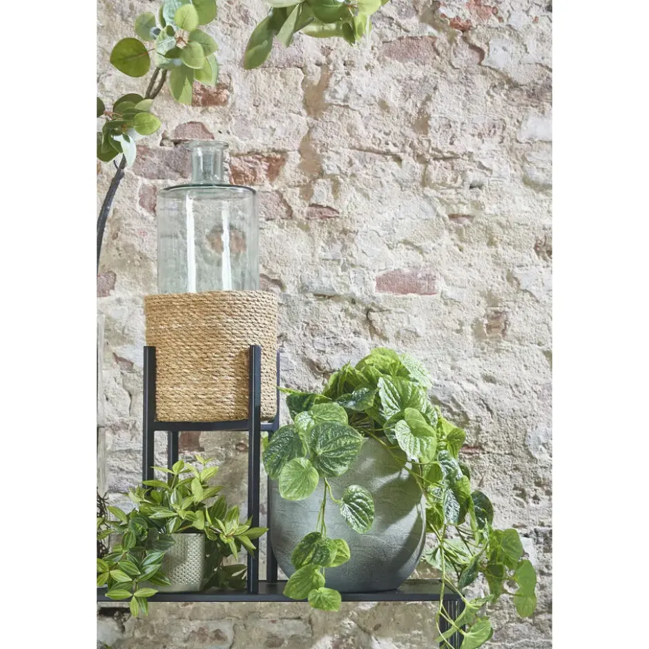 Mica Decorations Plantenmand - rotan - naturel met bruin - 20 cm