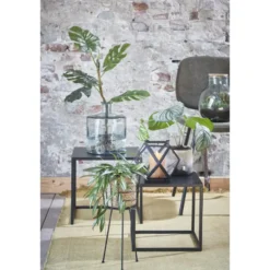 Mica Decorations Plantenmand - rotan - naturel met bruin - 20 cm