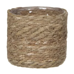 Mica Decorations Plantenmand - rotan - naturel met bruin - 14 cm