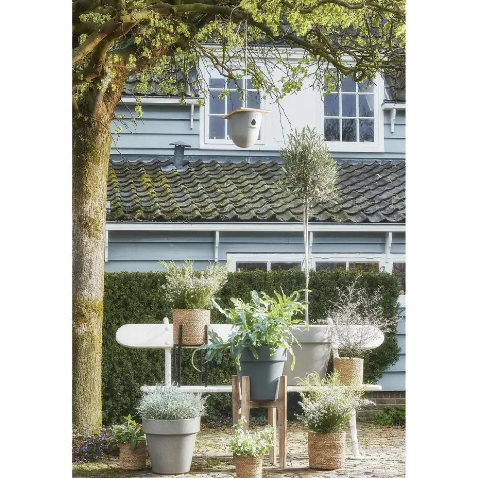 Mica Decorations Plantenmand - rotan - naturel met bruin - 14 cm