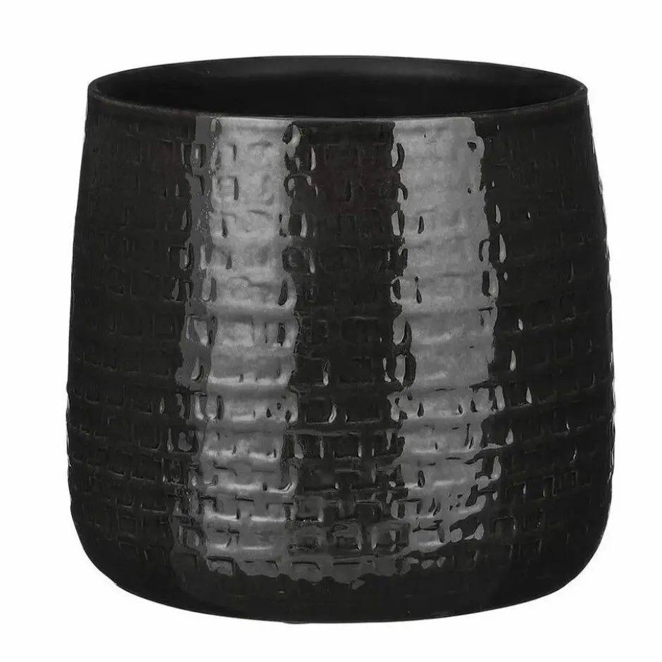Mica Decorations Plantenpot/bloempot - Keramiek zwart - D24/H21 cm