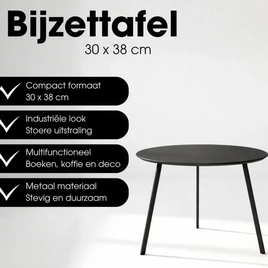 Mica Decorations Seatle Bijzettafel 30xd38cm Zwart