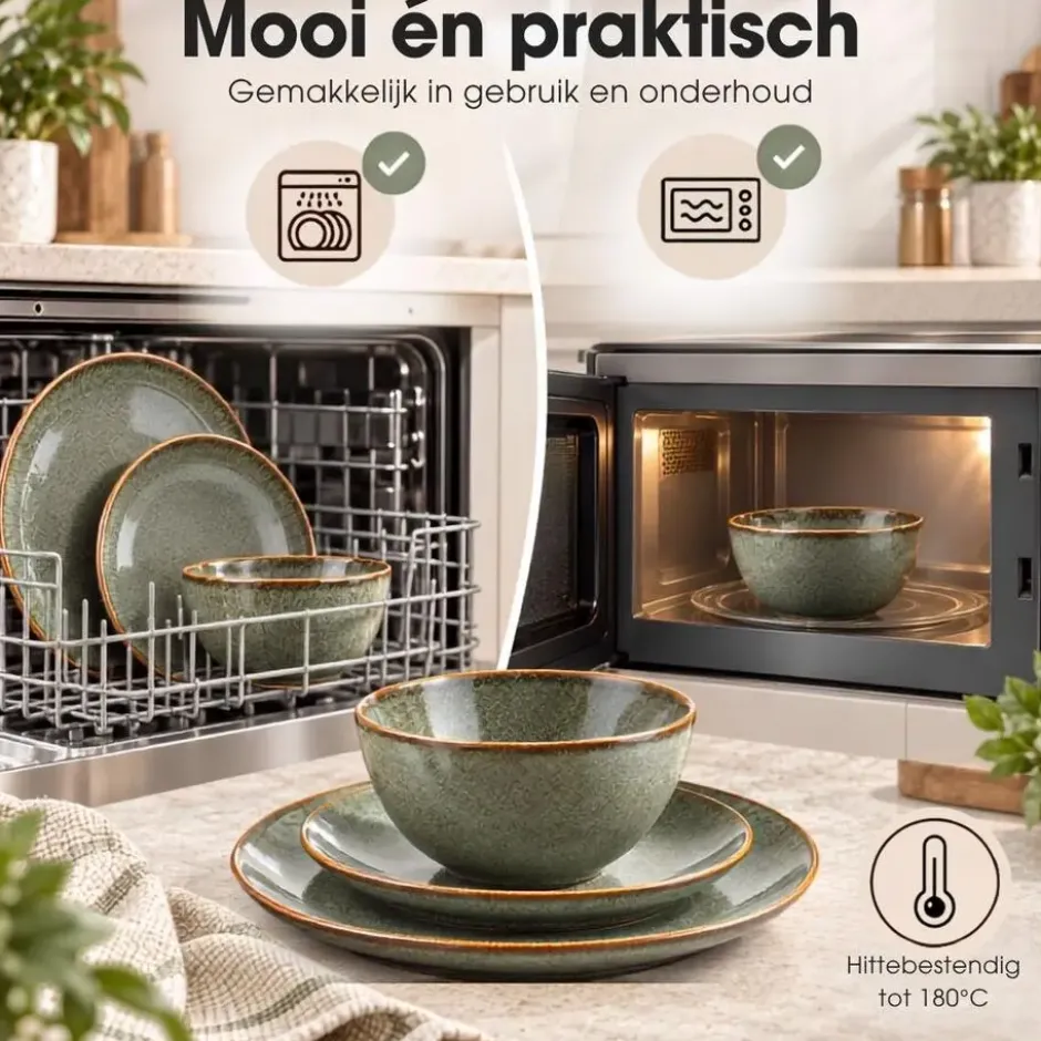 Mica Decorations Tabo Serviesset 4 persoons Keramiek Groen