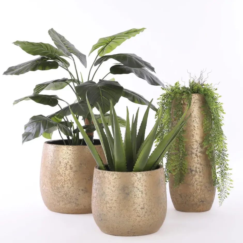 Mica Decorations Vaas - keramiek - flakes - goud - D21 x H55 cm