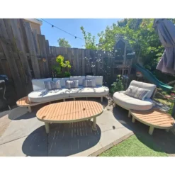 Mira organische platform loungeset + loungestoel - Teak/Latte