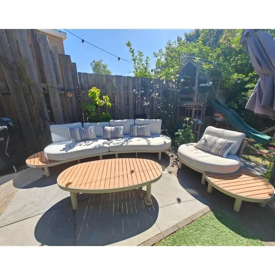 Mira organische platform loungeset + loungestoel - Teak/Latte