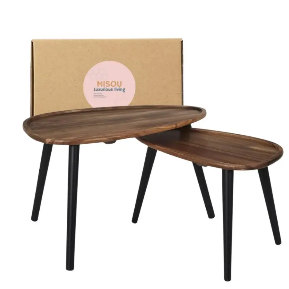 MISOU Bijzettafel Set van 2 GAIA- Bruin