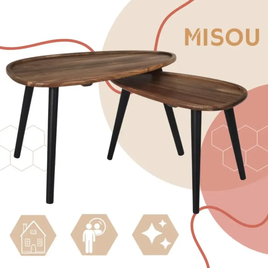 MISOU Bijzettafel Set van 2 GAIA- Bruin