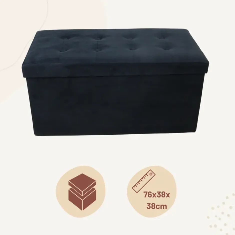 MISOU Opbergbox met Bank Velvet Zwart Opbergbank Poef met Opbergruimte