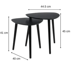 MISOU Salontafel Set van 2 Bijzettafel Diehoekig Zwart Bijzettafeltje