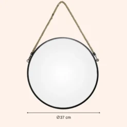 MISOU Spiegel Rond met Touw Zwart Spiegels 37cm Wandspiegel