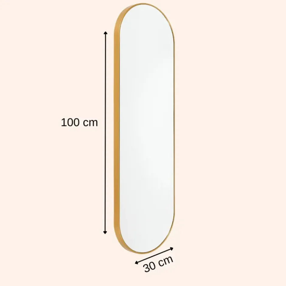 MISOU Wandspiegel Passpiegel Ovaal Goud Spiegel 100x30cm