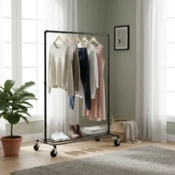 Mobiel kledingrek - 1 rail - zwart