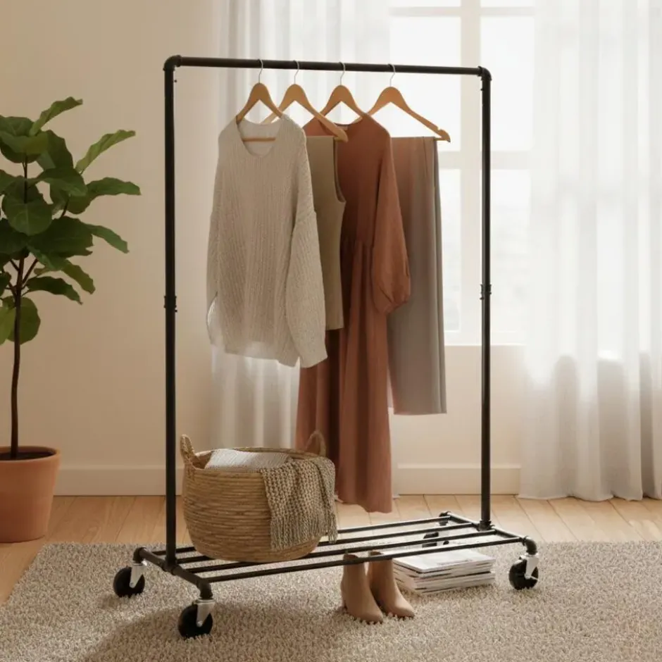 Mobiel kledingrek - 1 rail - zwart