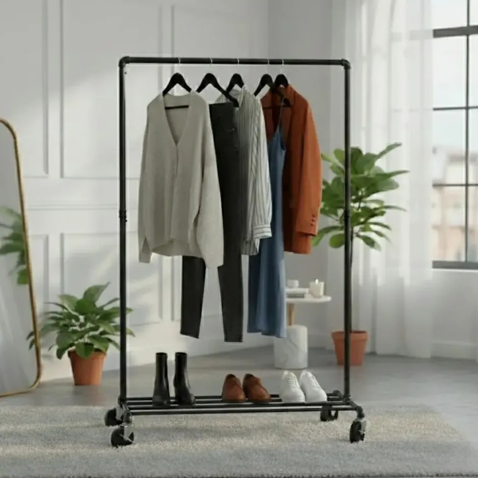 Mobiel kledingrek - 1 rail - zwart