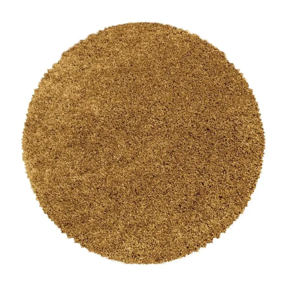 Monaco Soft Rond Shaggy Hoogpolig Vloerkleed Goud Geel - 200 CM Ø