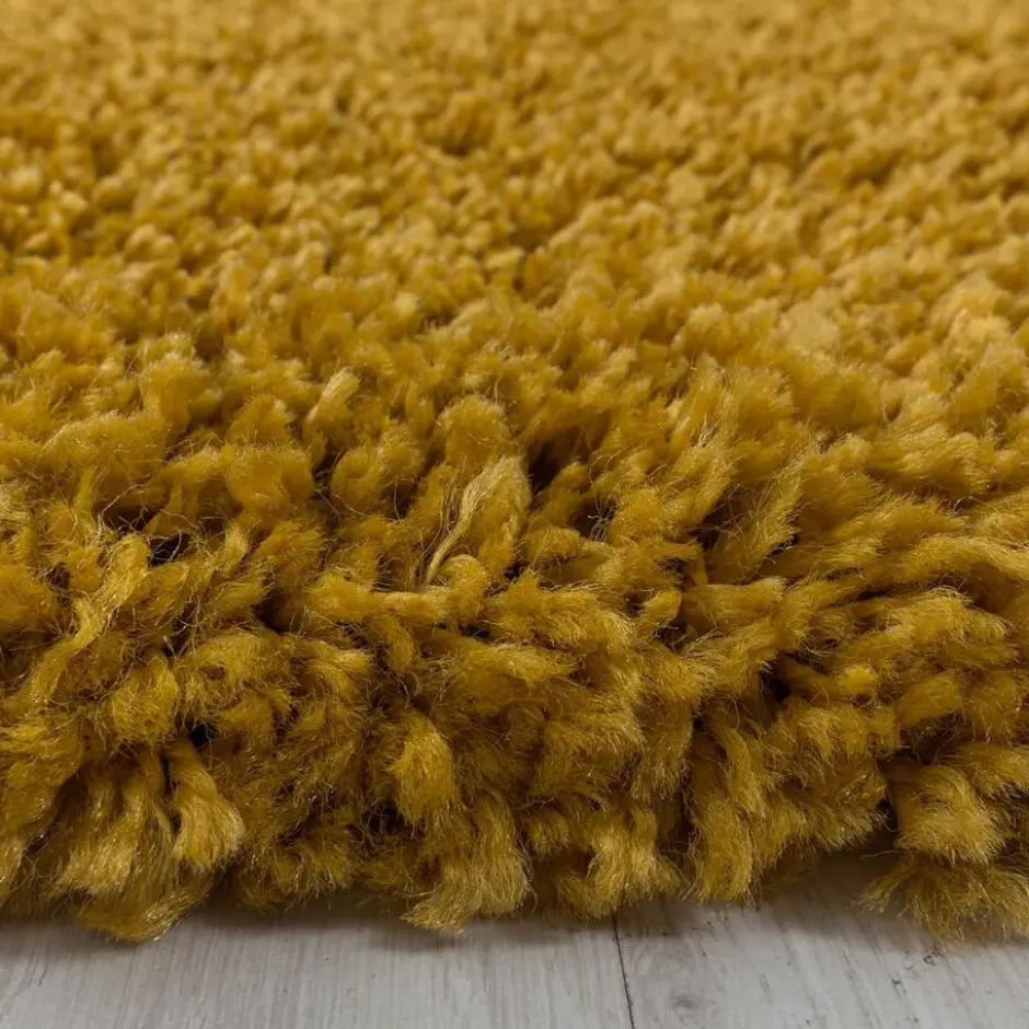 Monaco Soft Rond Shaggy Hoogpolig Vloerkleed Goud Geel - 200 CM Ø