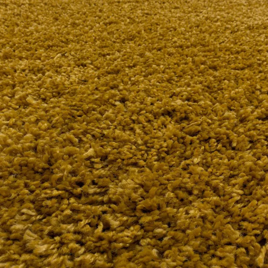 Monaco Soft Rond Shaggy Hoogpolig Vloerkleed Goud Geel - 200 CM Ø