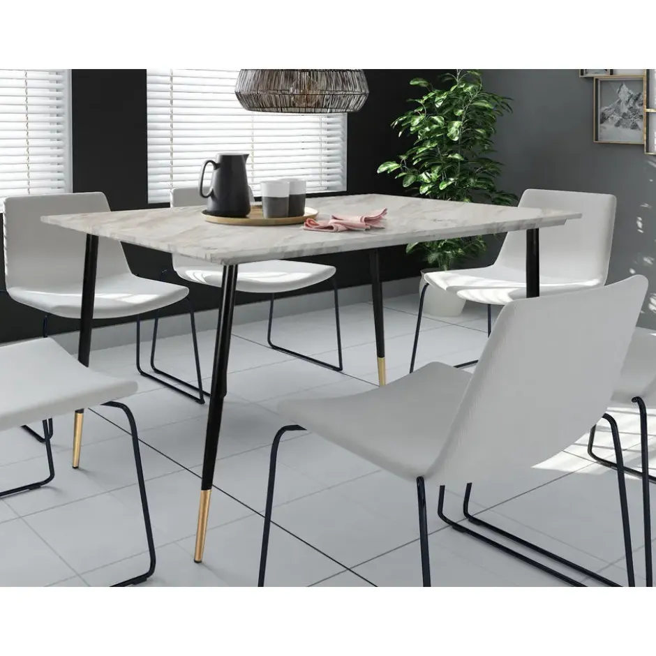 Monza - Eettafel 120x80 cm 6 zitplaatsen wit marmer look