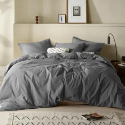 Moodit Dekbedovertrek Basil Grey - Tweepersoons - 200 x 220 cm - Katoen