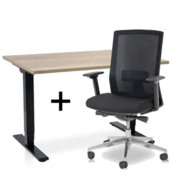 MRC COMFORT Set - Zit-sta bureau + stoel - 140x80 - robuust eiken