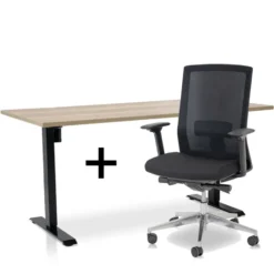 MRC EASY Set - Zit-sta bureau + bureaustoel - 160x80 - robuust eiken