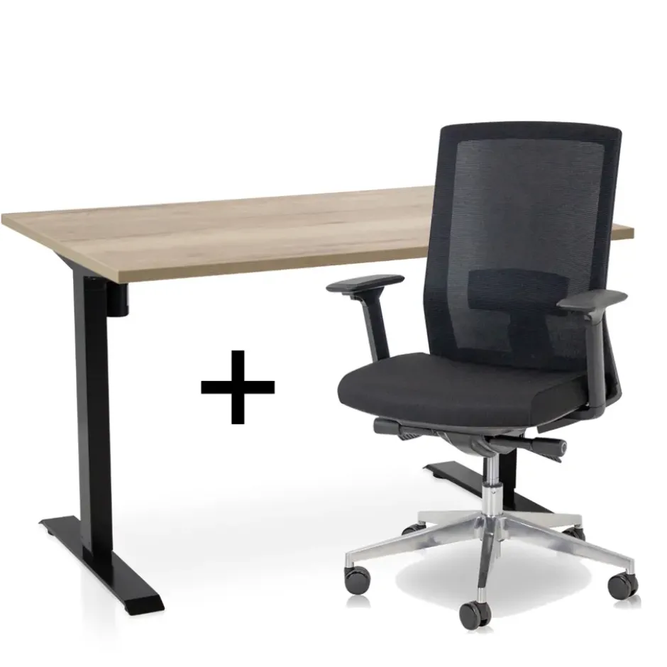 MRC EASY Set - Zit-sta bureau + bureaustoel - 140x80 - robuust eiken