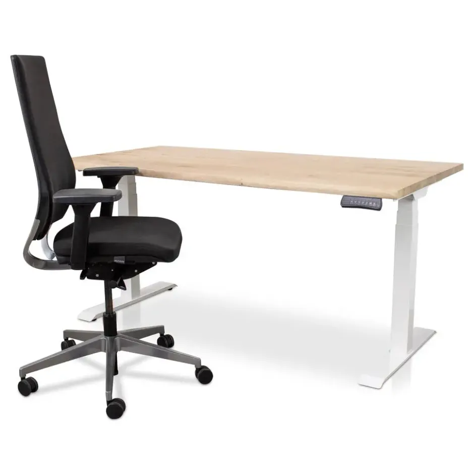 MRC Zit-sta bureau massief boomstam blad 180x90 wit frame NEN-EN 527
