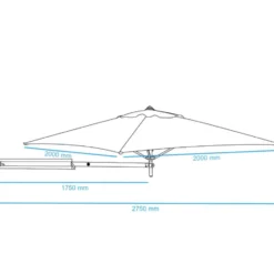 Muurparasol Vierkant - 200x200cm - met muurbevestiging - Ecru - Gebroken wit