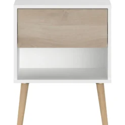 Nachtkastje Hardy 44cm 1 lade - wit/eik