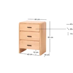 Nachtkastje Ladenkast 3 Laden Natuurlijk Hout