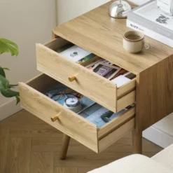 Nachtkastje met 2 laden van natuurlijk hout