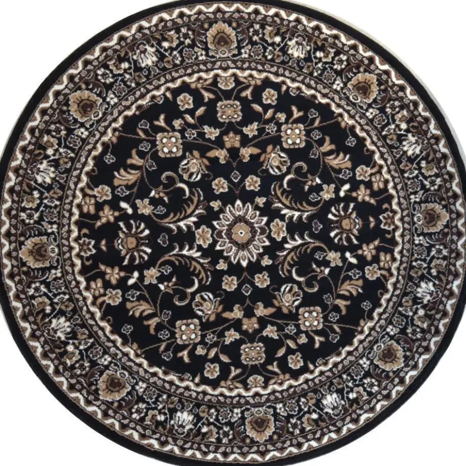 Nain Klassiek Rond Oosters Vloerkleed Zwart Beige - 200 CM Ø