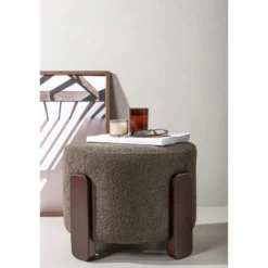 Nest of Nora Poef Bouclé - Voetenbank - Donkerbruin/Coffee/Grijs
