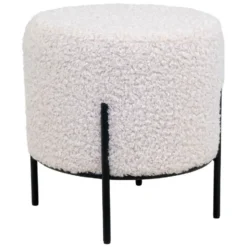 Nest of Nora Poef rond teddy Ø35,5x37 cm - Zwarte poten - Wit