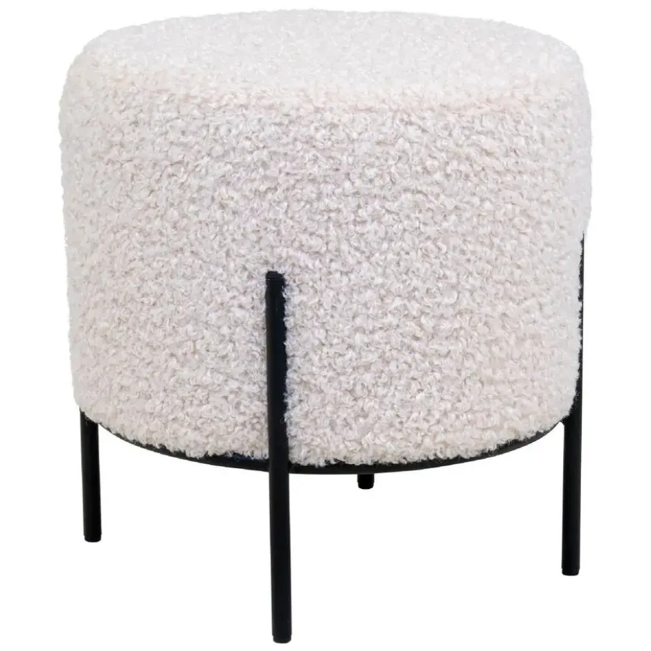 Nest of Nora Poef rond teddy Ø35,5x37 cm - Zwarte poten - Wit