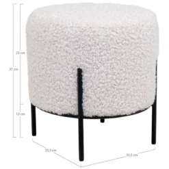 Nest of Nora Poef rond teddy Ø35,5x37 cm - Zwarte poten - Wit