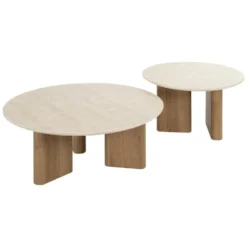 Nest of Nora Salontafel Sorell - Rond set van 2 - Keramiek travertin