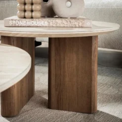 Nest of Nora Salontafel Sorell - Rond set van 2 - Keramiek travertin