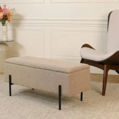 Nolon Jente bankje met opbergruimte bouclé beige