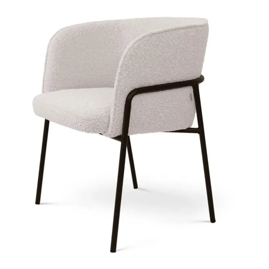 Nolon Josefien Eetkamerstoel Bouclé Beige - Armleuning - Zwarte Poten