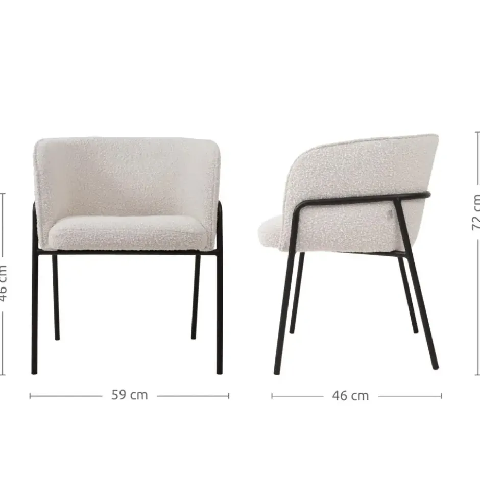 Nolon Josefien Eetkamerstoel Bouclé Beige - Armleuning - Zwarte Poten