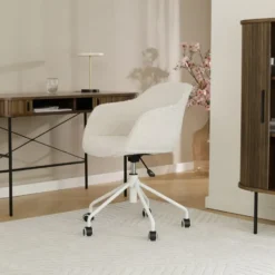 Nolon Nout-Mare Bureaustoel Bouclé Beige - Armleuning - Wit
