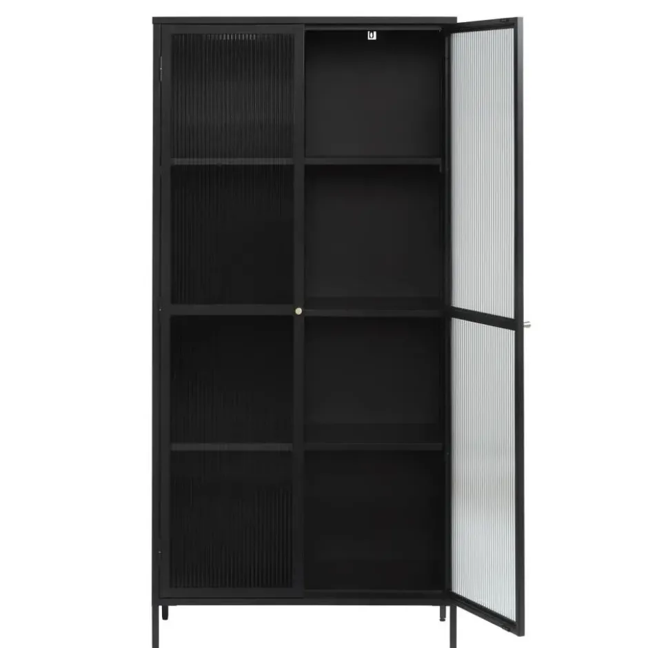 Nordic Home - Olan glazen vitrinekast - 190 cm - zwart